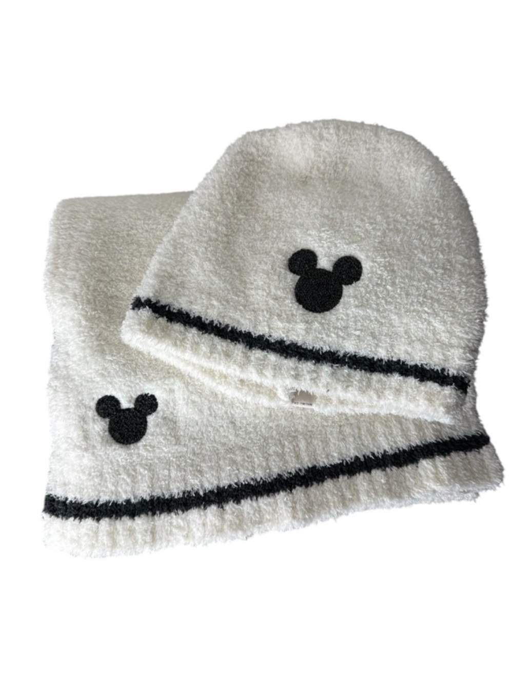 DISNEY Barefoot Dreams Collection Soft Scarf Beanie Toque Set Mickey Mouse Ivory